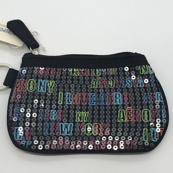 Aéropostale Makeup Bag Black Sequined I Love Aero Zippered Cosmetic Pouch NWT - Picture 6 of 9